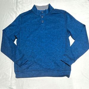 Paradise Collection Men's Blue Mock Neck 3-Button Fleece Pullover Sweatshirt M